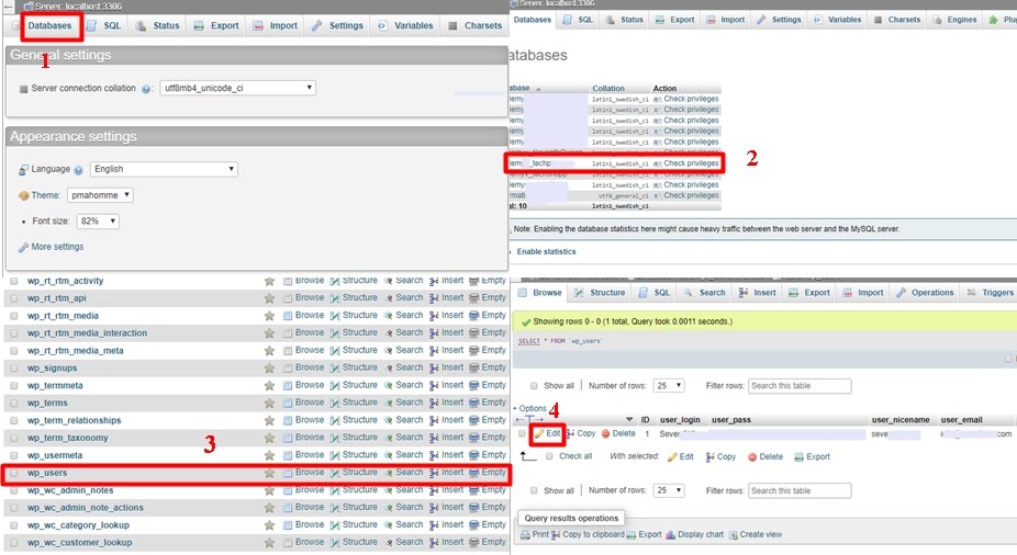 Lost wordPress admin user password - Common errors